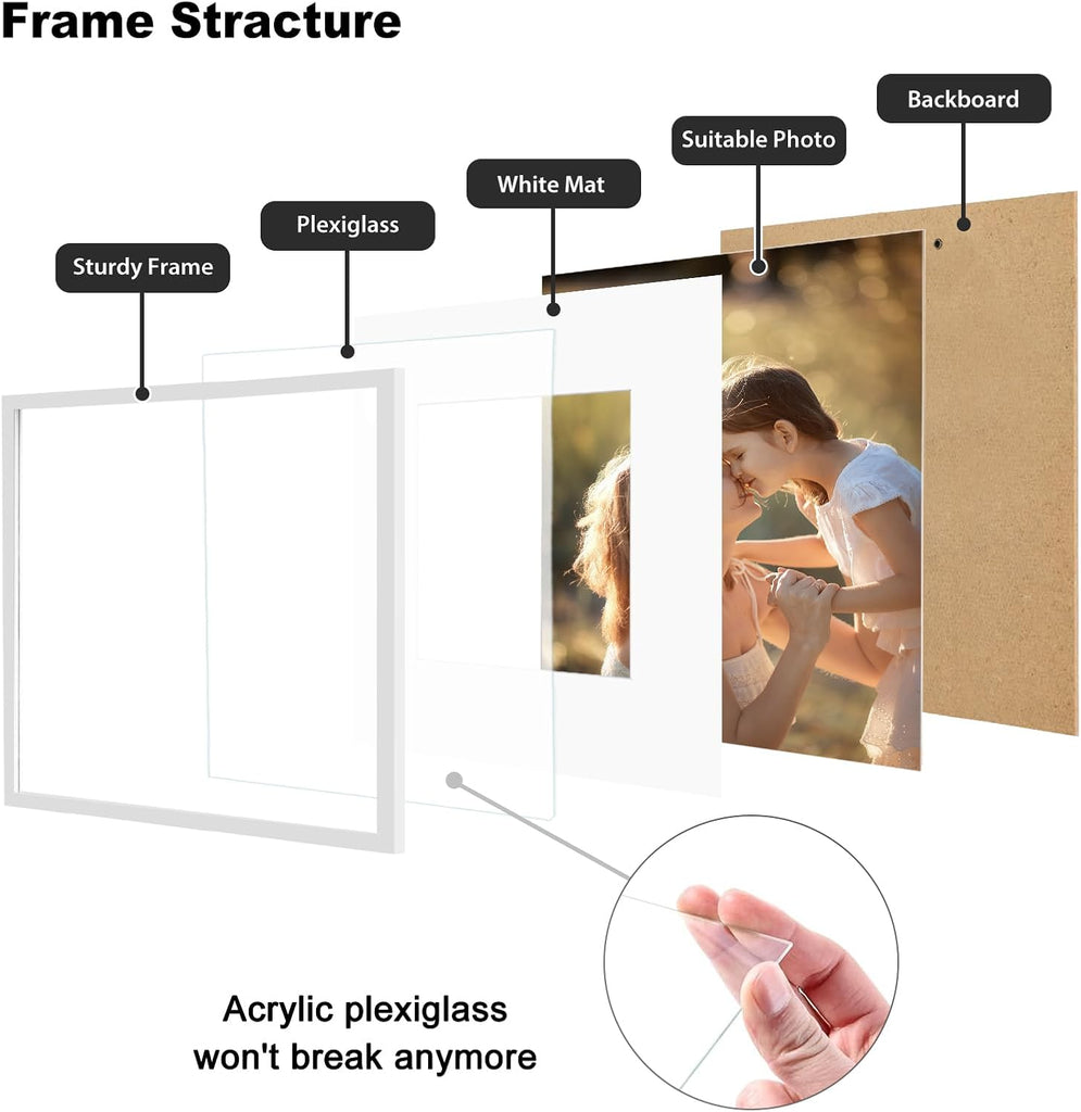 12x12 Frame Set of 9, 12 by 12 Square Picture Frames with Plexiglass for Picture 8x8 with Mat or 12x12 without Mat