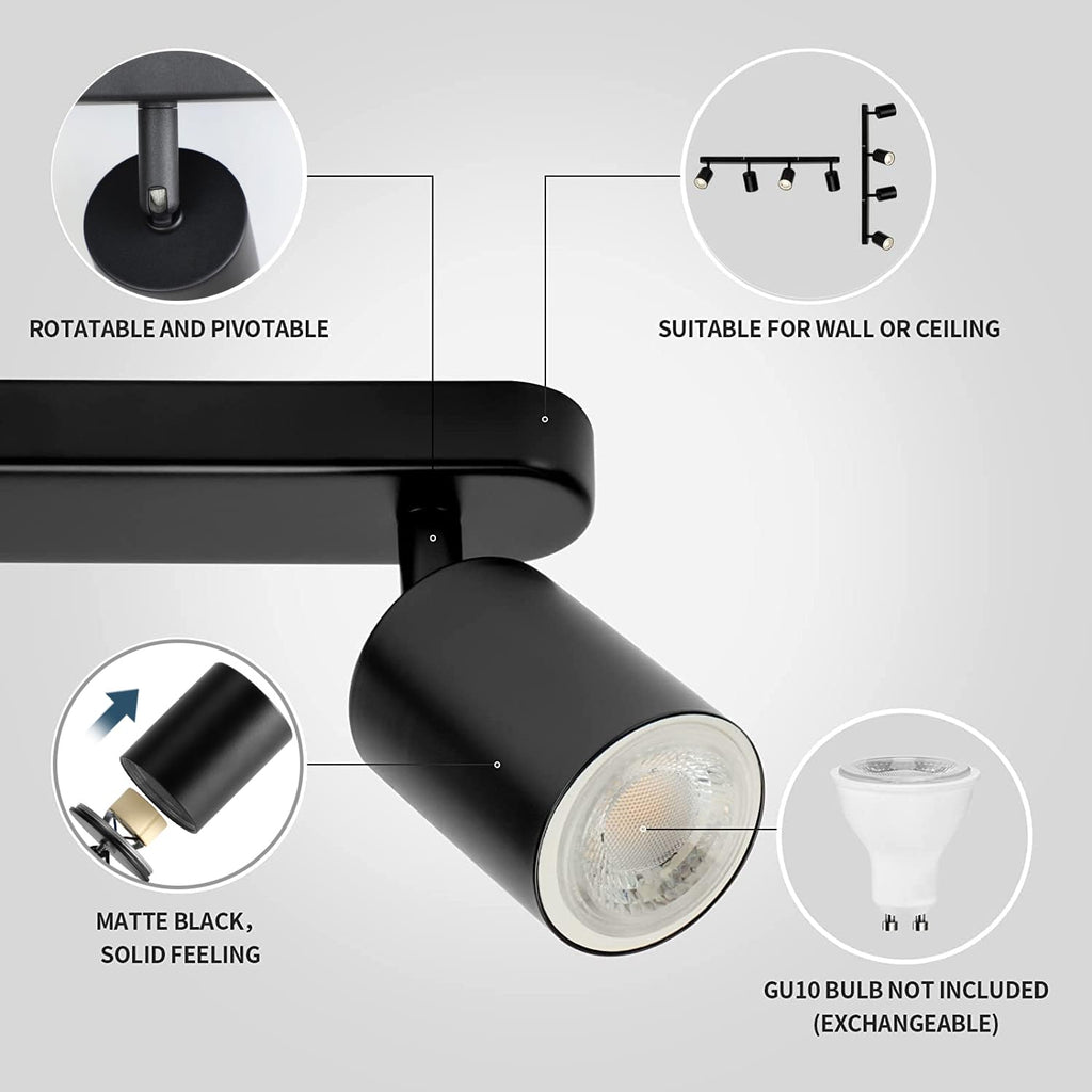 4 Way Track Lighting Kit Flexibly Rotatable Track Light Ceiling Kitchen LED Ceiling spot Light, Picture Wall