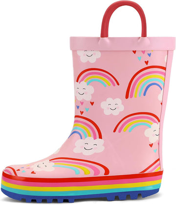 Kids Rain Boots Waterproof Printed Rubber boots with Handles