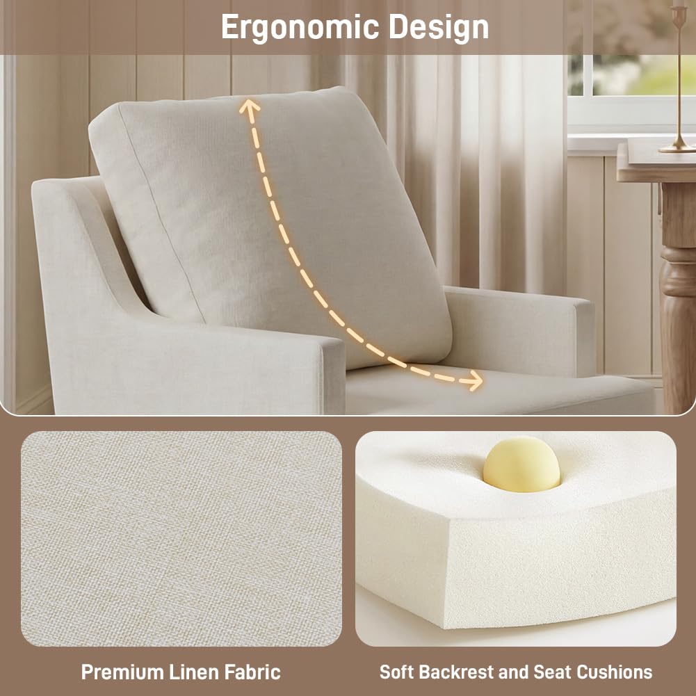 Upholstered Dining Chairs, Modern Kitchen Chair Dining Room Chair with 4 Casters, Linen Armchair Reading Room Living