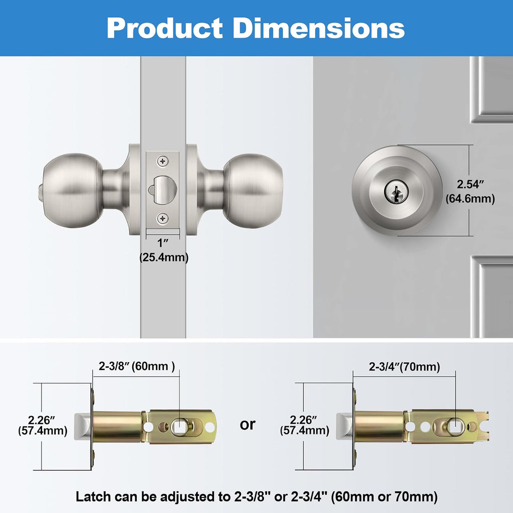 4 Pack Door Knob with Lock and Key, Keyed Different, Satin Nickel