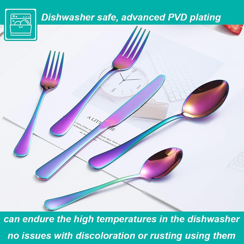 Rainbow Silverware Set,20-Piece Stainless Steel Flatware Set for 4