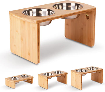 Elevated Dog Bowls, Bamboo Raised Dog Bowl Stand (10" Tall)
