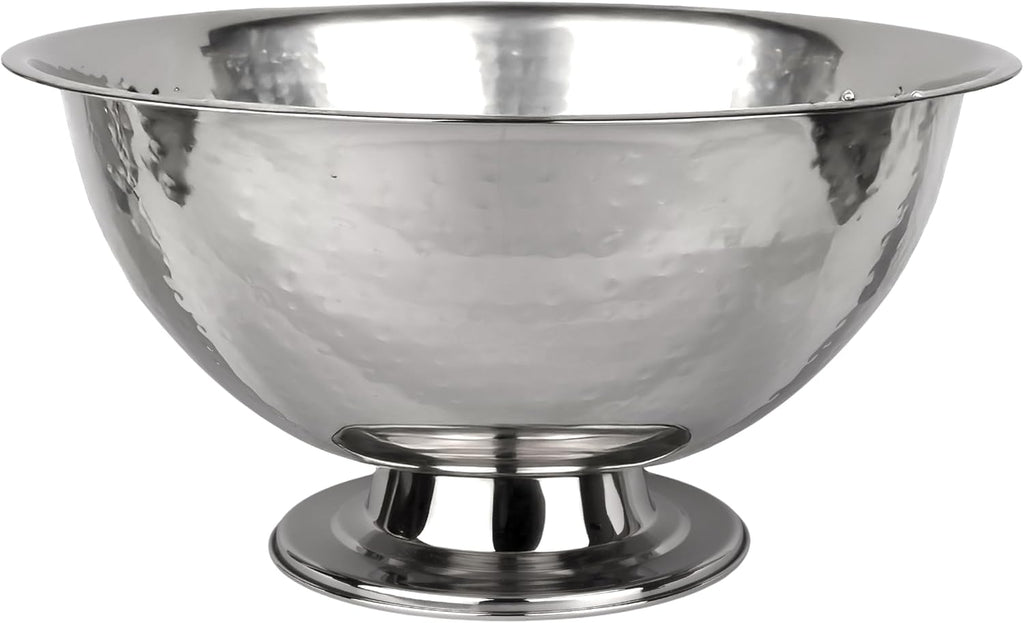 16" Footed Champagne Bucket, Beverage Tub, Wine and Champagne Server, Stainless Steel with Hammered Silver Finish