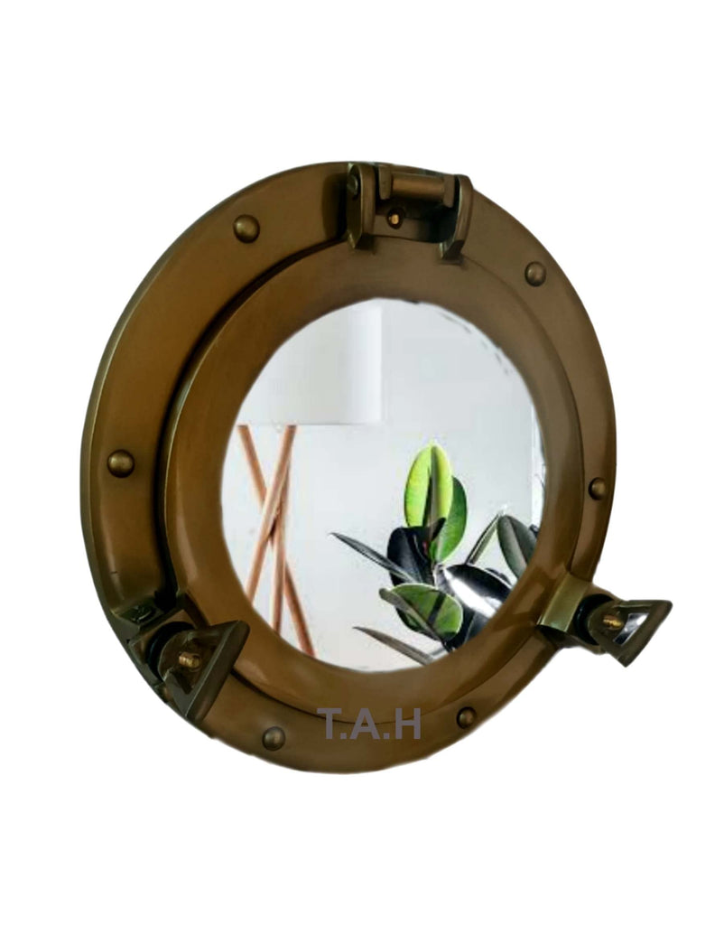 Antique Brass 9 Inch Mirror Porthole Wall Hanging Nautical Home Decorative Gift