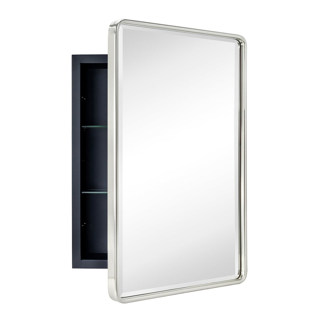 Surface Mount 16x24 Brushed Nickel Bathroom Medicine Cabinet with Mirror Metal Framed Rounded Rectangle Medicine