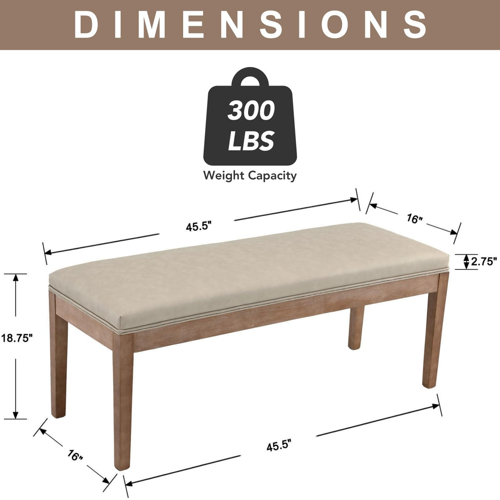 Padded Entryway Bench PU Leather Upholstered Dining Table Benches Farmhouse Shoe Bench Seat Bedroom End of Bed 45.5"