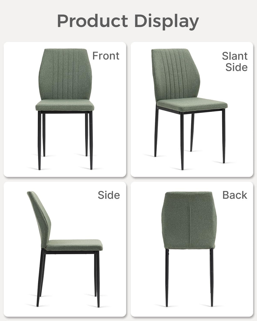 Dining Chairs Set of 4, Upholstered Wooden Dining Room Chairs, Mid Century Modern Fabric Kitchen Chair with Metal