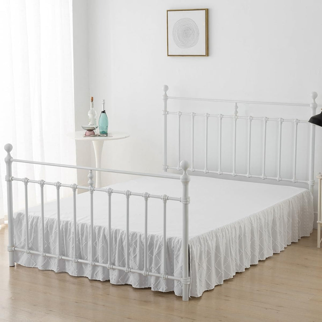 Bed Skirt Full Size Ruffled Bed Skirt with Split Corners, White