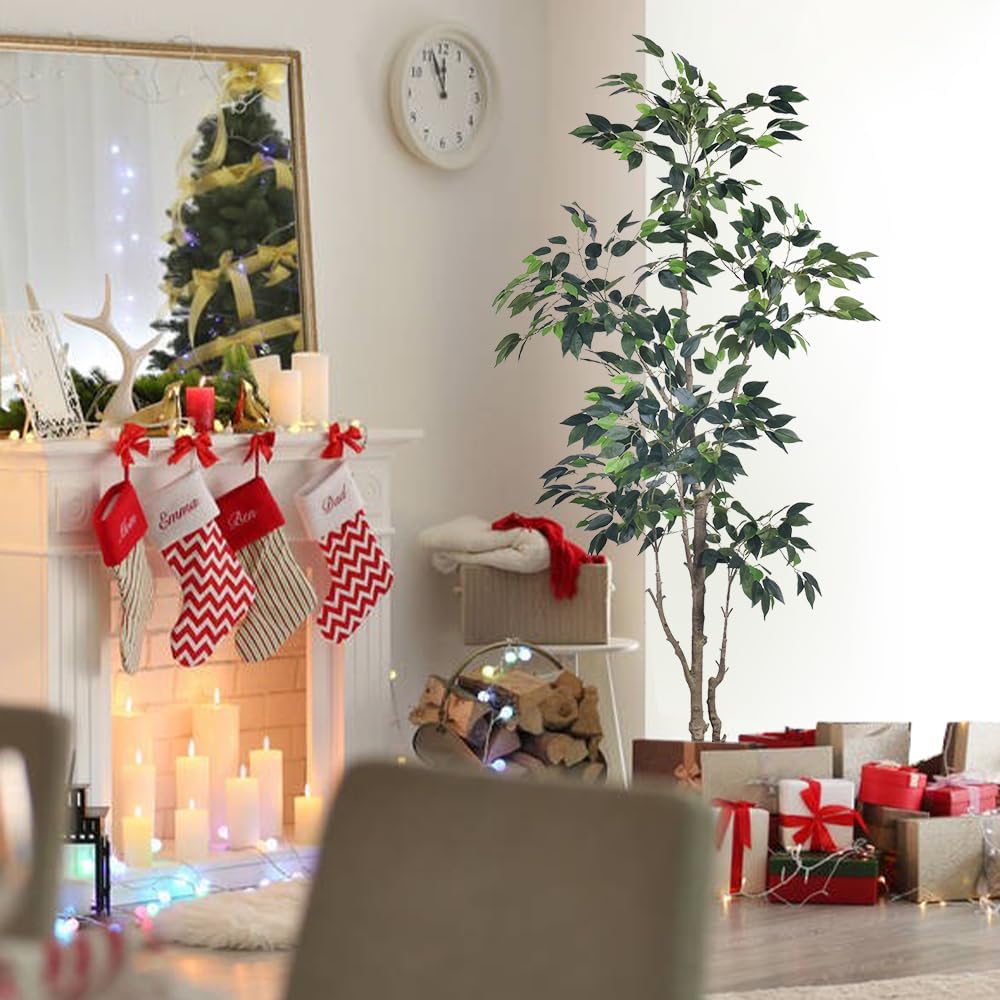 Artificial Ficus Tree 5Ft Faux Plant with Livelike Leaves Decor