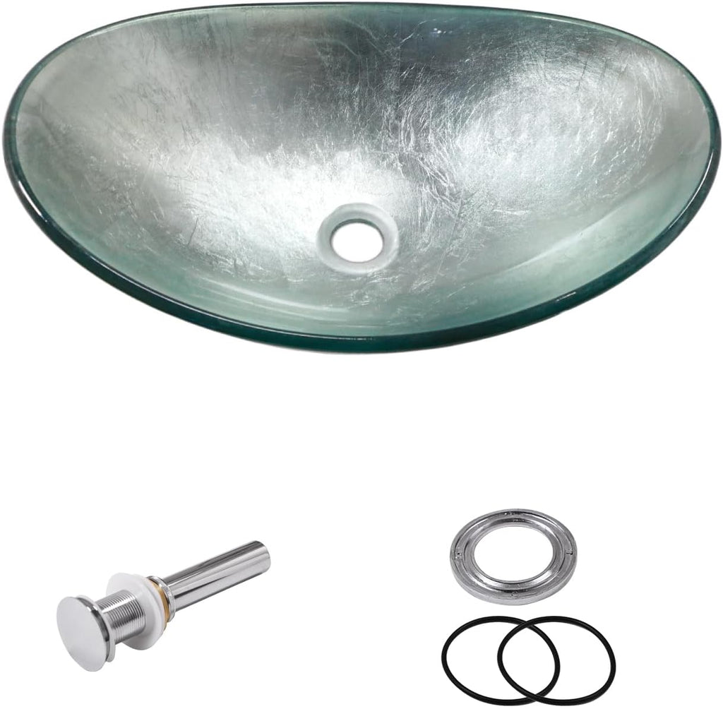 Bathroom Vessel Sink Modern Artistic Tempered Glass Basin Countertop Bowl Sink for Lavatory Vanity Cabinet