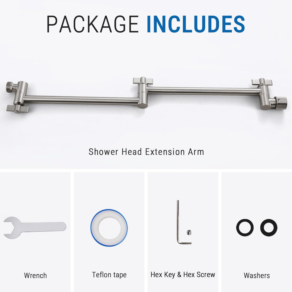 18 Inch Solid Brass Shower Head Extension Arm (Brushed Nickel)