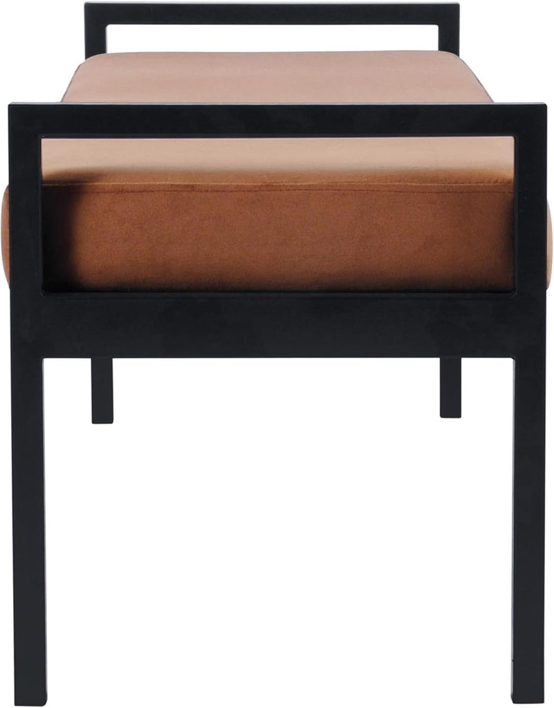 Modern Velvet Metal Bench| Modern Bench with Metal Leg | Bench | Decorative Home Furniture - Cognac Velvet