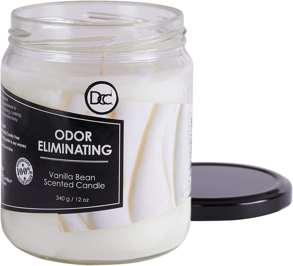 Vanilla Bean Odor Eliminating Highly Fragranced Candle - Eliminates 95% of Pet, Smoke, Food, and Other Smells Quickly - Set of 12