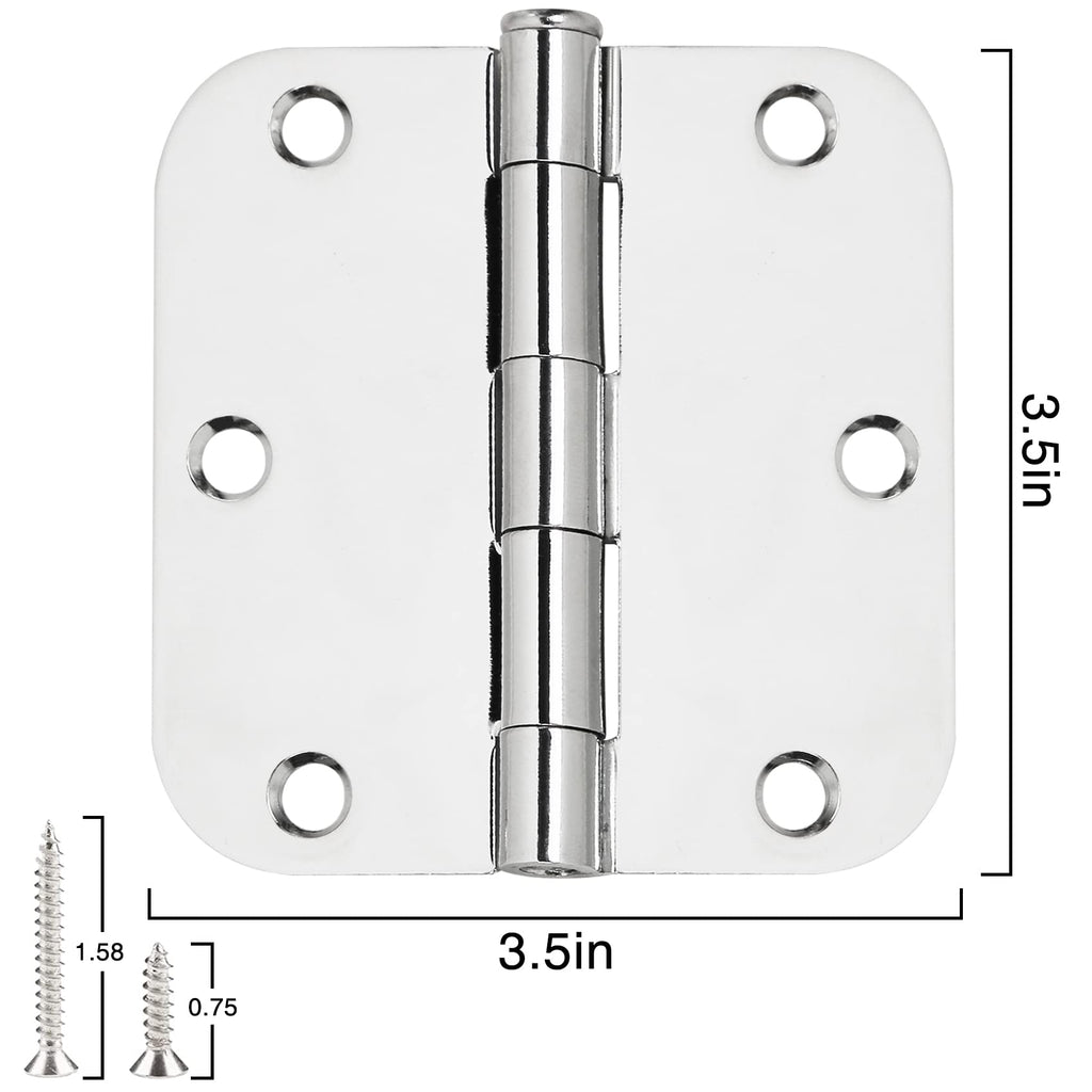 12 Pack Rounded Door Hinges 3.5 Inch 5/8" Radius Polished Chrome