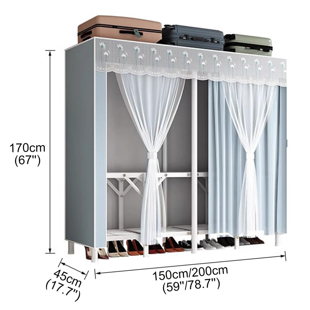 Portable Wardrobe Closet, Metal Freestanding Armoire with Fabric Cover, Large Capacity Clothes Organizer with Shelves