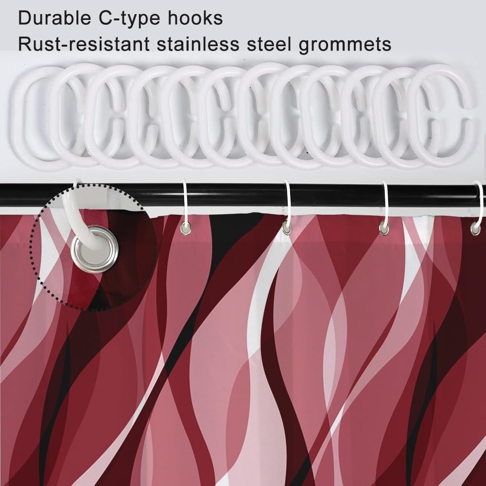 Red Shower Curtain, Black and Red Striped Bathroom Decor 72x84 Inch
