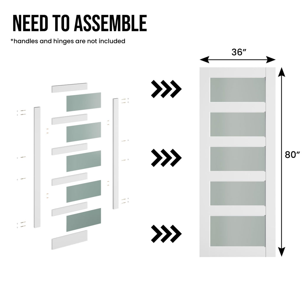 36" x 80" Frosted Glass Door, MDF Solid Core Interior Door Slab