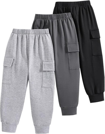 Boys Casual Pants-Solid Color Soft Trousers-Toddler Boys 3 Pack Sweatpants Set