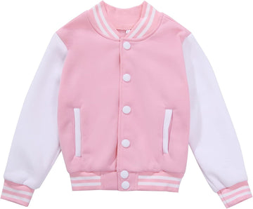 Kids Varsity Jacket Girls Boys Baseball Jacket Bomber Coat School Uniform with Pocket