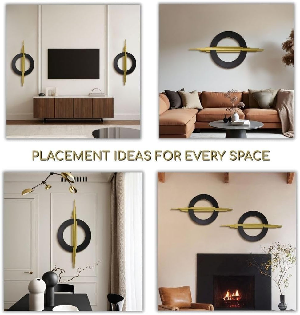 Geometa 3D Large Black and Gold Metal Wall Art, Living Room Wall Decor, Geometric Wall Art, Modern Home Decor, Wall