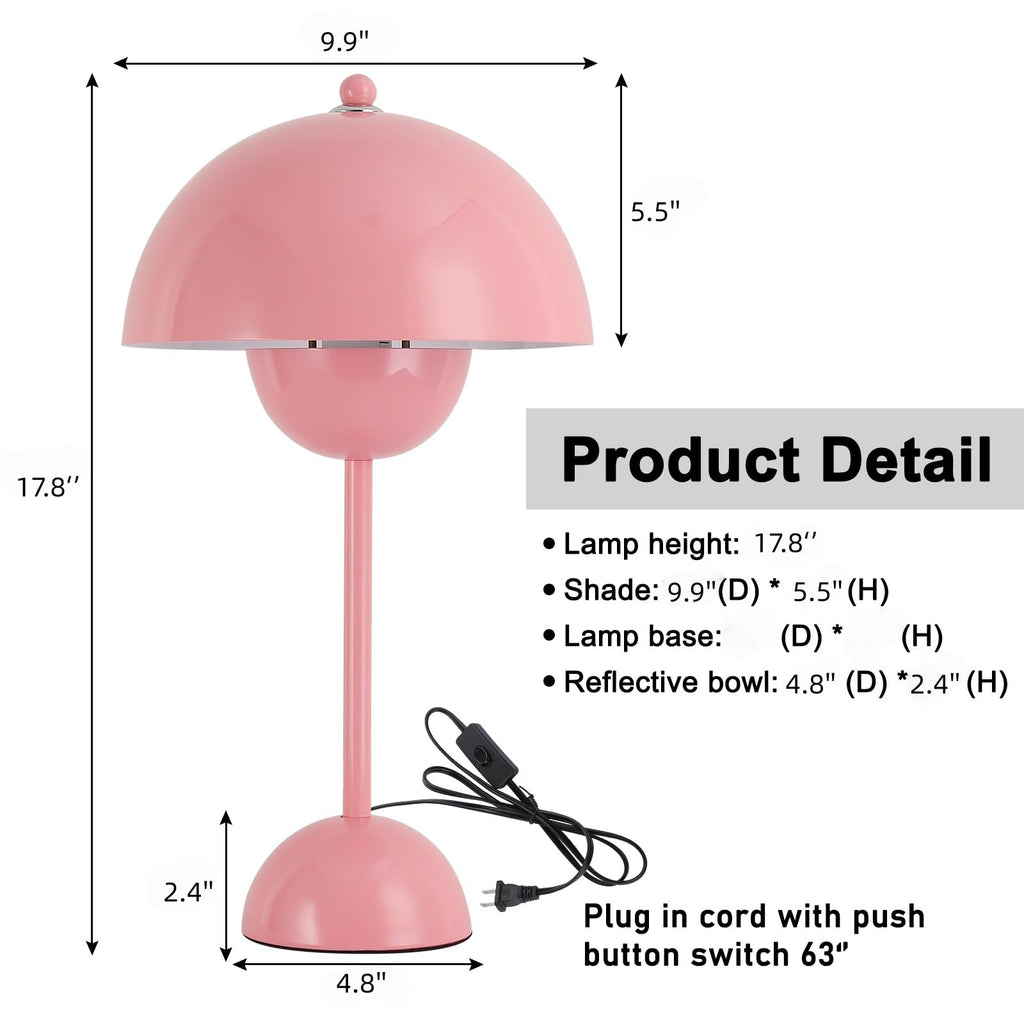 Mid-Century Modern Bud Table Lamp, ETL Listed, Light Pink