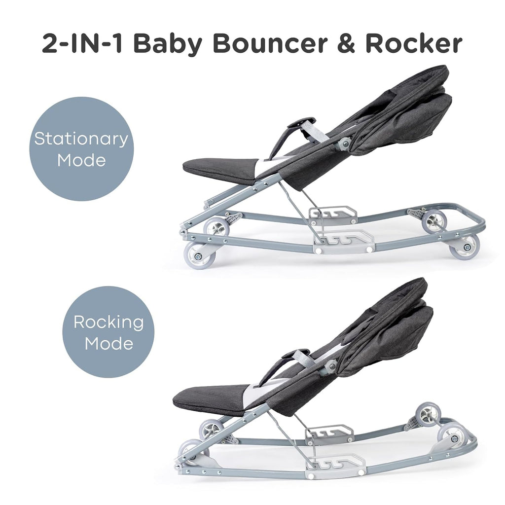 Rocking Baby Bouncer with Canopy, Mode Rocking & Rolling Infant Seat, Portable Baby Chair for 0-18 Months(Grey)
