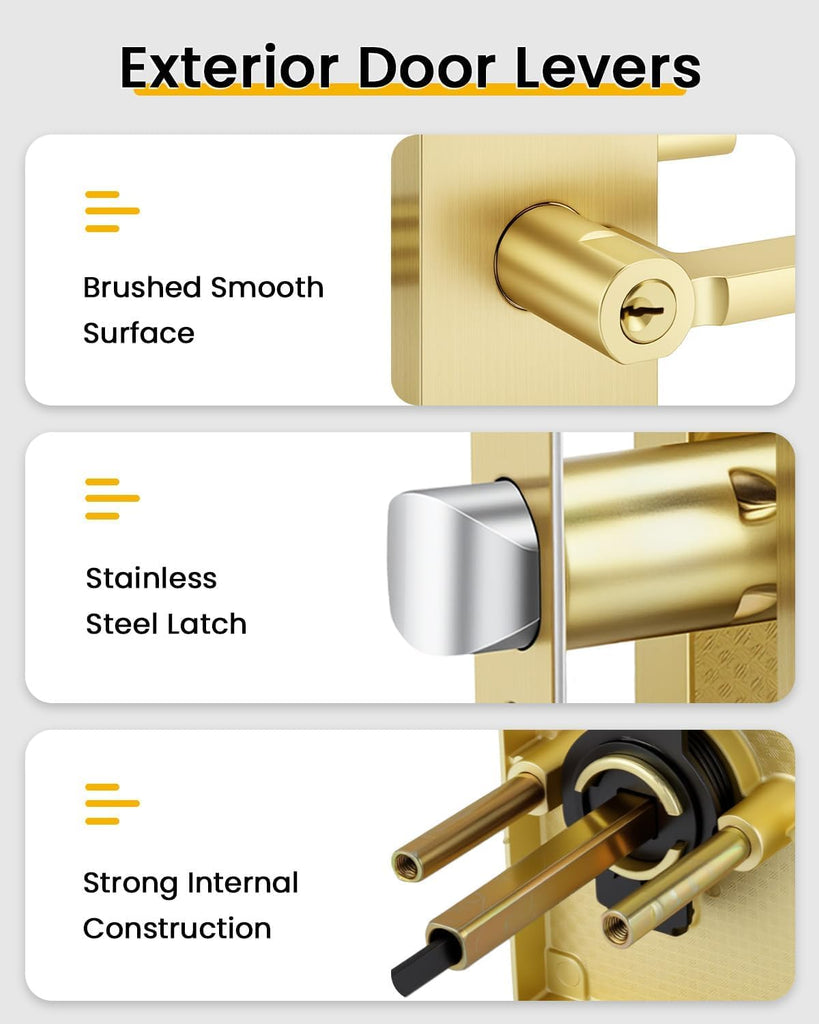 Gold Exterior Door Lock Set,Zinc-Alloy Front Door Handles,2 Pack