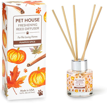 Pet House Pumpkin Spice Diffuser Set - Includes Fall Reed Diffuser, Bamboo Sticks, and Glass Jar - Odor Neutralizer - Set of 16