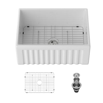 24 White Farmhouse Sink - 24x18 Inch White Undermount Kitchen Sink Reversible Flat Apron Front Fireclay Deep Single
