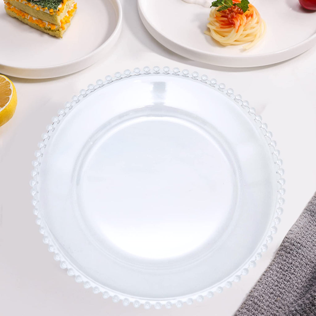 Clear Acrylic Charger Plates 13", Set 10PCS Round Table Charger Plates Decoration Wedding, Party, Event(Acrylic Bead