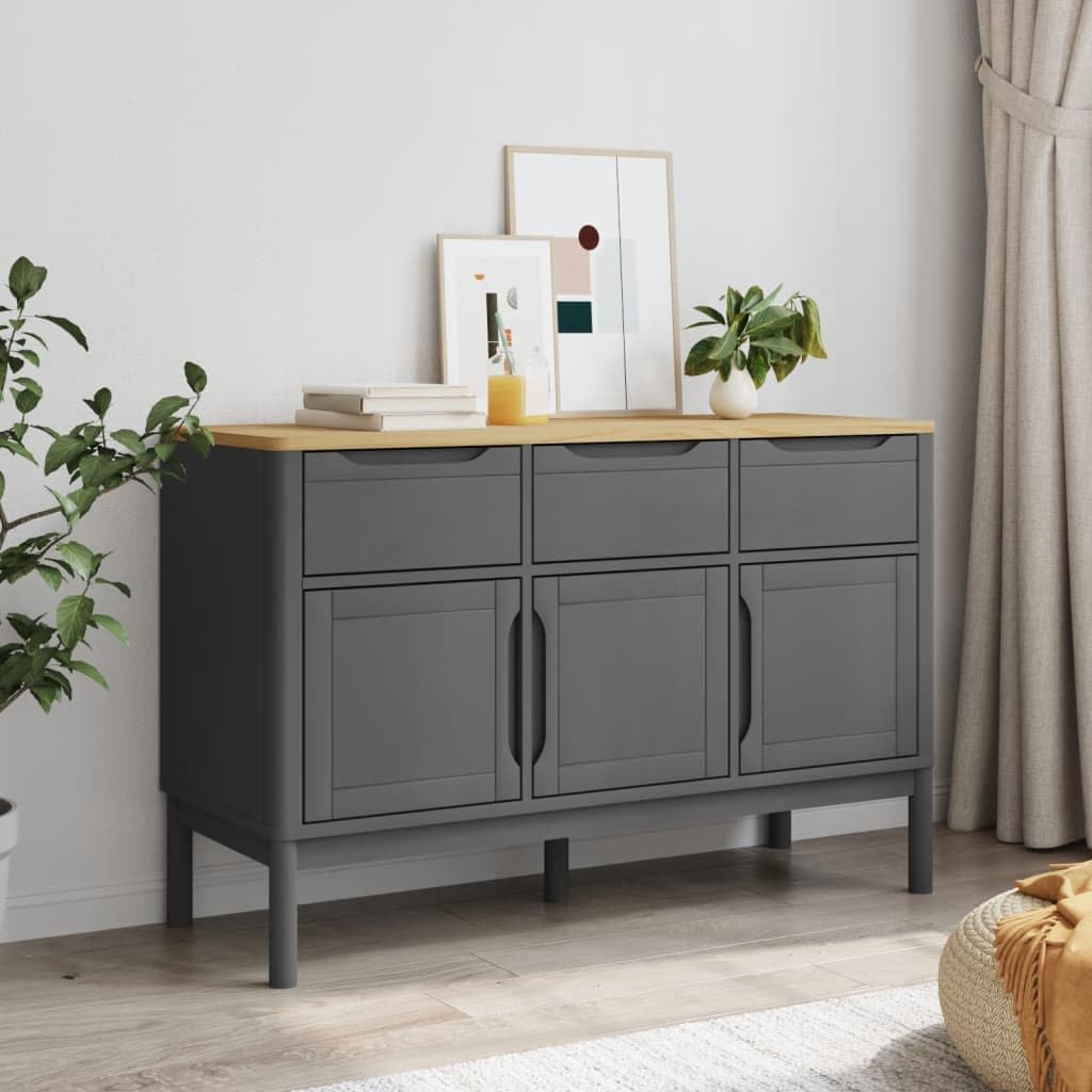 Gray Pine Wood Sideboard 44.9" Buffet Storage Cabinet | Modern gray wood accent chest with spacious top and wooden