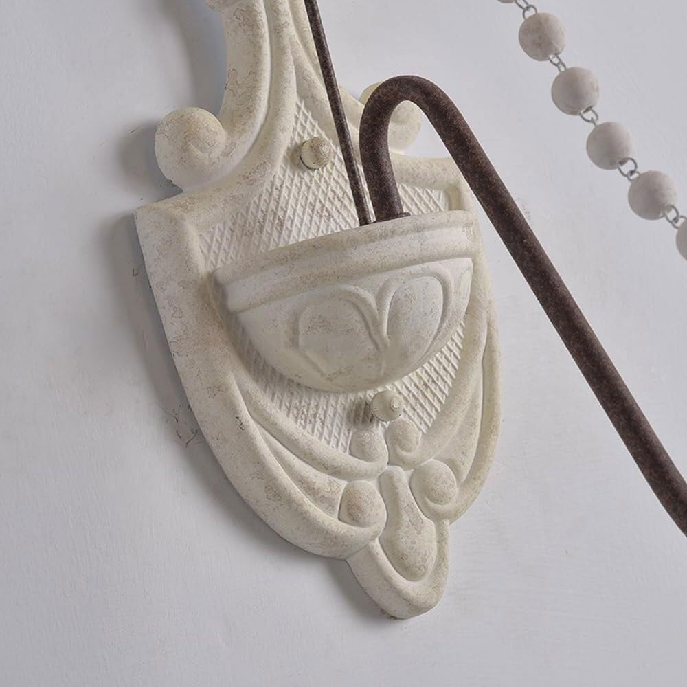 French Country Wall Sconce Vintage Distressed White Wood Rustic Farmhouse Candle Style Light Fixture with Beads