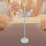 5 Arms Silver Floor Candelabra Centerpiece 49 inches Tall Crystal Beaded Candle Holders Wedding Centerpieces for
