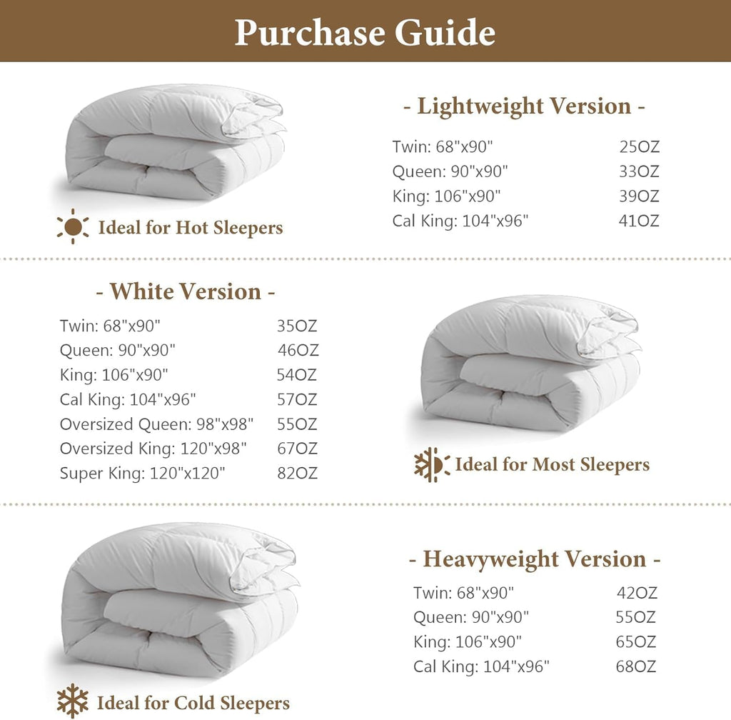 Luxury King Down Feather Fibers Comforter, Ultra-Soft Cotton Blend Fabric
