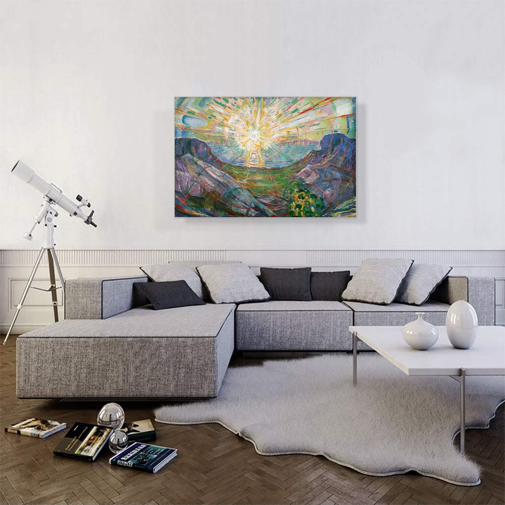 The Sun 1911 Canvas Art Print Stretched Framed Painting Picture Poster Giclee Wall Decor by Edvard Munch - 40" x 26"