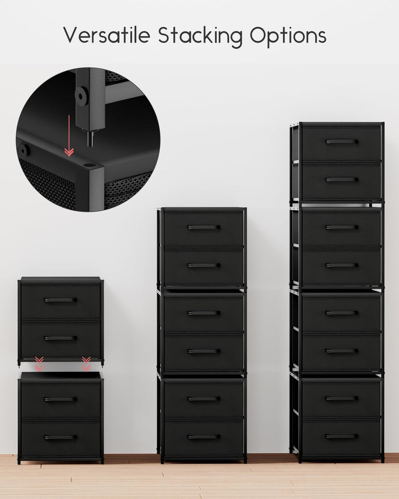 Stackable Storage Drawers - 2 Tier Closet Organizer with Metal Frame and Handles, Fabric Dresser with Collapsible