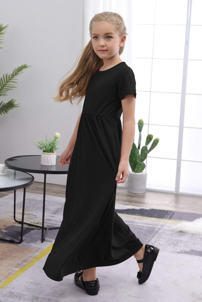 Girls Modest Casual Maxi Dress with Pockets