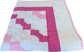 Baby Girl Quilt Hand Sewn Dark Light Pink Bow Ties Polka Dot Back