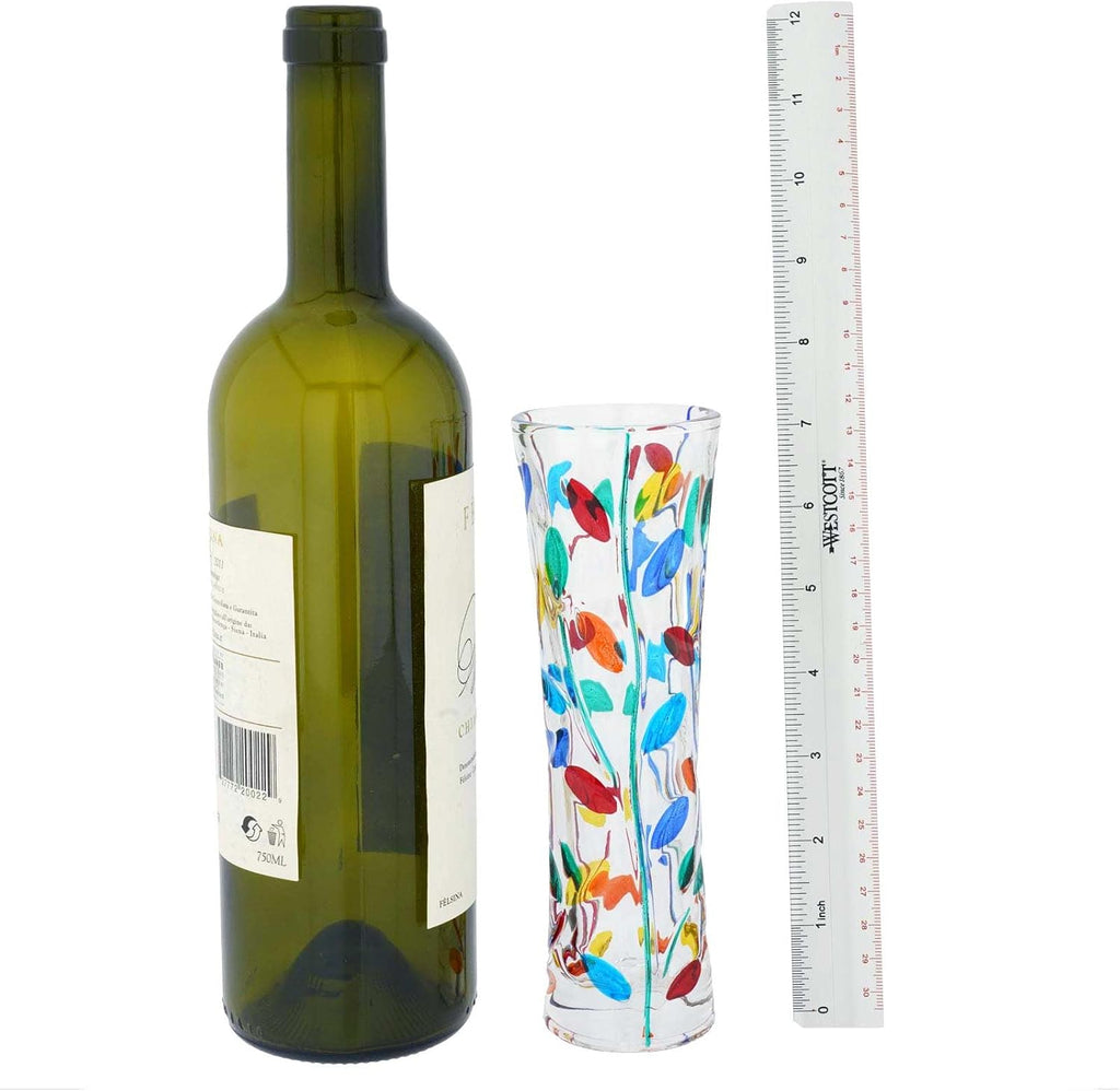 Murano Italian Crystal Flower Vase - Multicolor Tree Leaves Branches Design - Made in Venice, Italy 7-1/2 Inch Tall