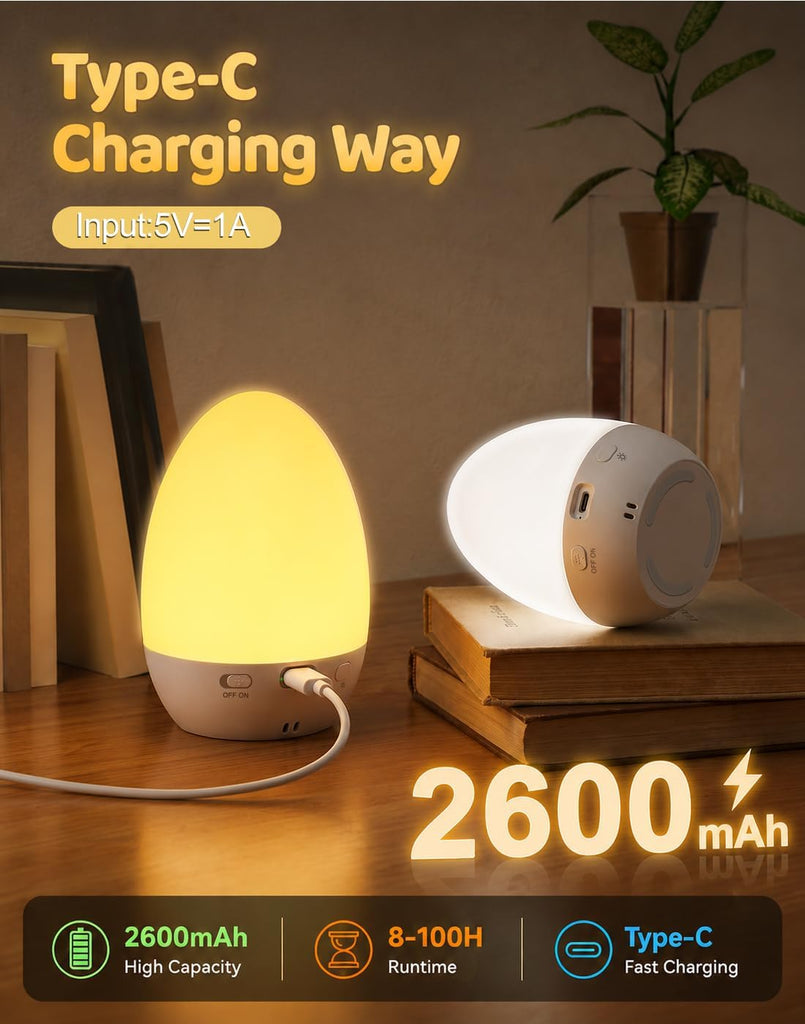 Egg Night Light, Baby Essentials for Newborn, Rechargeable Baby Night Light with 3 Color Temperatures + 12 RGB