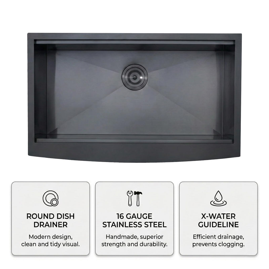 33 Inch Black Farmhouse Sink, 33x20x9 Undermount Gunmetal Black Apron Front Farm Ktichen Sink Stainless Steel Single