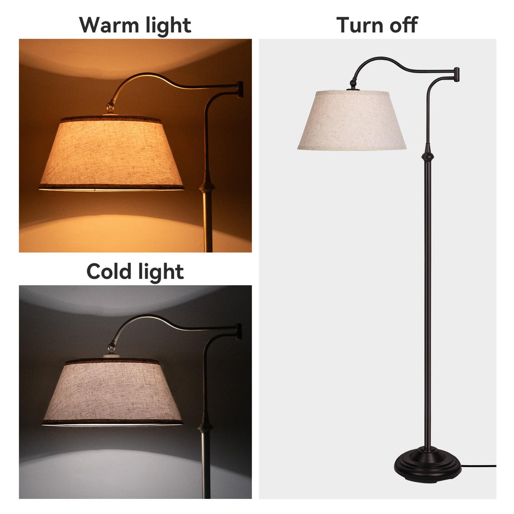 Swing Arm Floor Lamp, Arc Floor Lamps with 180° Adjustable Cantilever, Mid Century Standing Lamp with Linen Shade