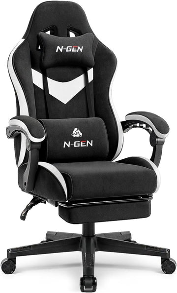 Gaming Chair, Lumbar Support with Breathable Fabric, Black | Ergonomic Design with Linkage Armrests, Adjustable