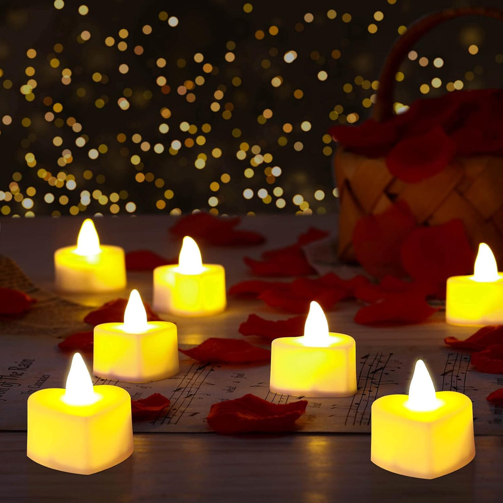 Artificial Rose Petals with 24 LED Tea Lights Candles, Romantic Decorations Special Night Set for Night - Set of 24