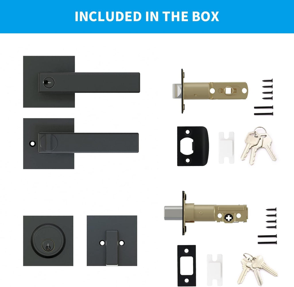 Front Door Lock Set,Keyed Alike Heavy Duty Exterior Door Lock Set,Entry Door Handle and Single Cylinder Deadbolt