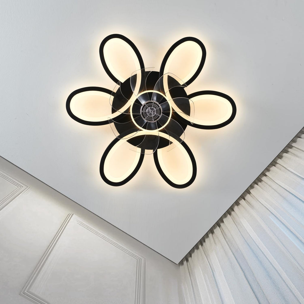 Black-Star Ring Ceiling Fans with Lights and Remote, 27 Inch Modern Low Profile Flush Mount Ceiling Fan