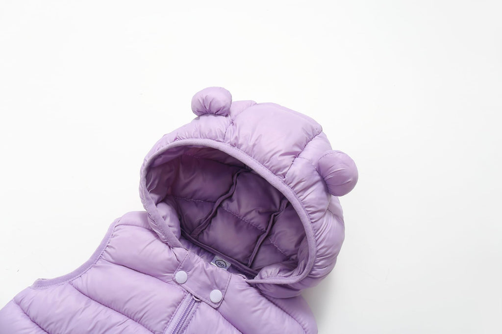 Baby Boys Girls Hooded Puffer Vest Winter Lightweight Sleeveless Bear Ears Zipper Up Jacket Purple 80