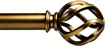 Brass Curtain Rods 18 to 88 Inches, 1 Inch Modern Drapery Rods, Adjustable Heavy Duty Curtain Rod, with Twisted Cage