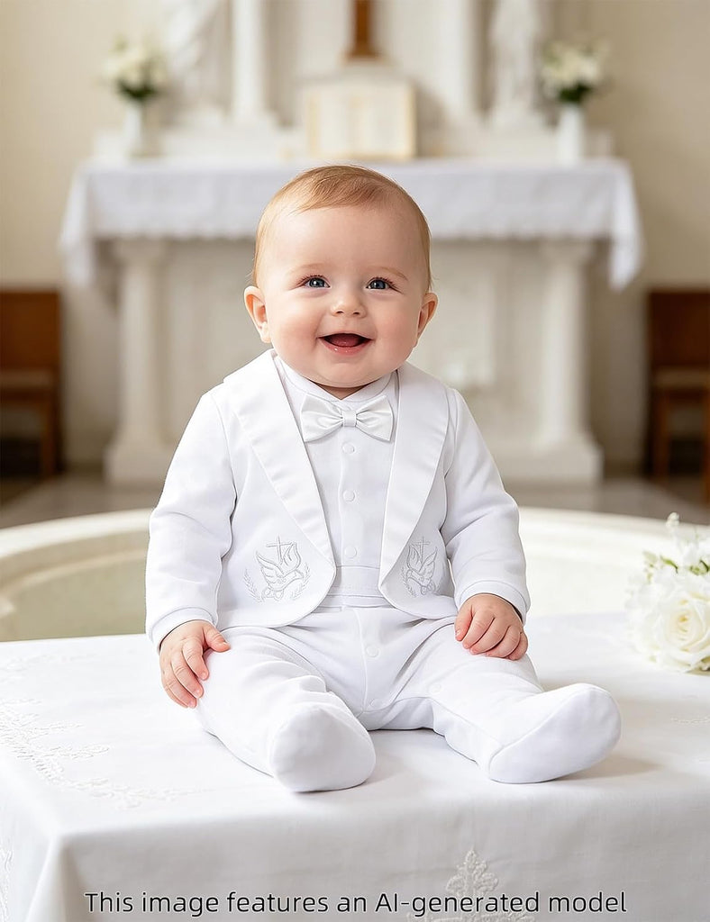 Baby Boy Baptism Outfit Infant Christening Tuxedo White